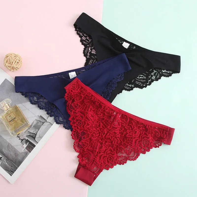 Women Sexy Lace Ice Silk Hip Cut Panties