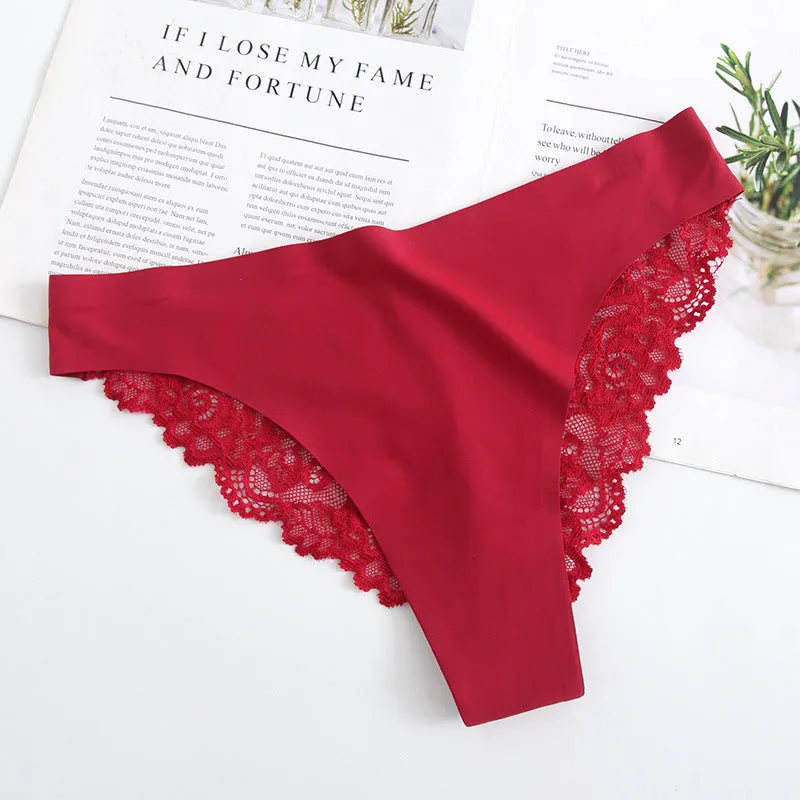 Women Sexy Lace Ice Silk Hip Cut Panties