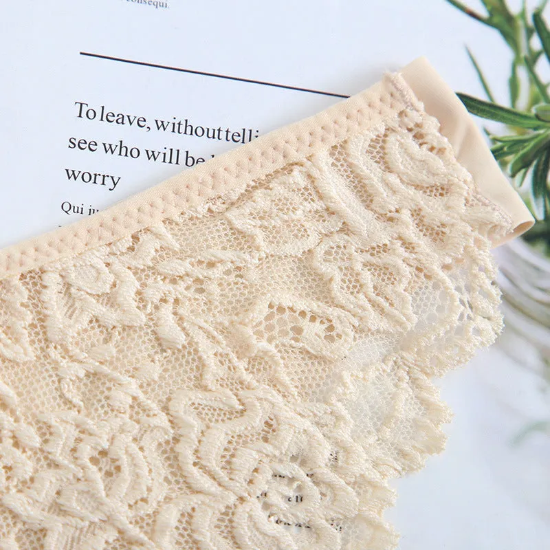Women Sexy Lace Ice Silk Hip Cut Panties